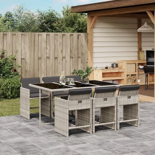 LVHUIDEH 7er Set Gartenmöbel, Garten-Essgruppe mit Kissen, Sitzgruppe, Wetterfest, Terassenmöbel für Garten Terrasse Balkon, Hellgrau Poly Rattan LVHUIDEH 7er Set Gartenmöbel, Garten-Essgruppe mit Kissen, Sitzgruppe, Wetterfest, Terassenmöbel für Garten Terrasse Balkon, Hellgrau Poly Rattan von LVHUIDEH