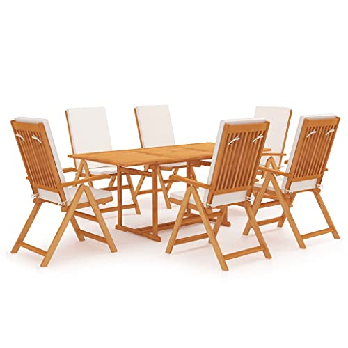 LVHUIDEH 7er Set Gartenmöbel, Garten-Essgruppe mit Kissen, Sitzgruppe, Wetterfest, Terassenmöbel für Garten Terrasse Balkon, Massivholz Teak von LVHUIDEH