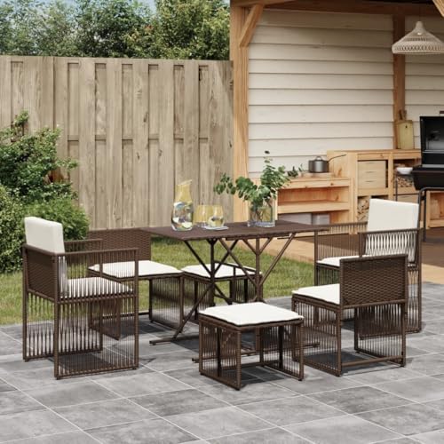 LVHUIDEH 7er Set Gartenmöbel, Garten-Essgruppe mit Kissen Braun Poly Rattan von LVHUIDEH