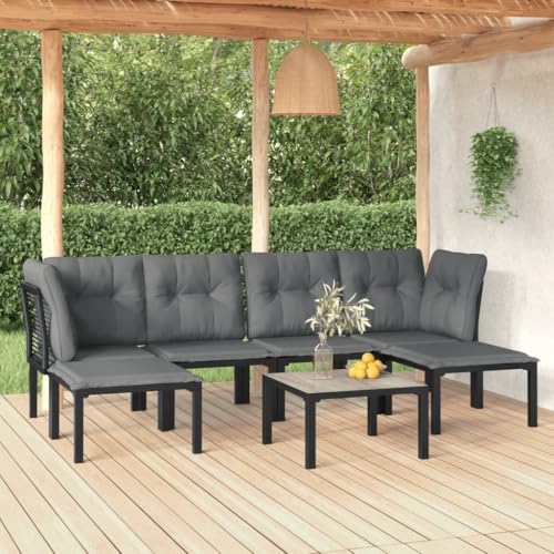 LVHUIDEH 7er Set Gartenmöbel, Garten-Lounge-Set, Sitzgruppe, Wetterfest, Terassenmöbel für Garten Terrasse Balkon, Schwarz und Grau Poly Rattan von LVHUIDEH