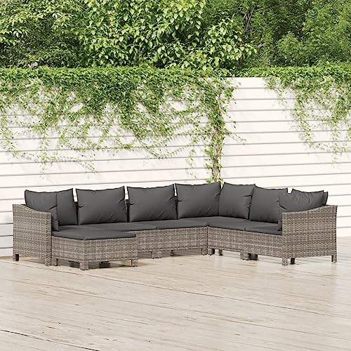 LVHUIDEH 7er Set Gartenmöbel, Garten-Lounge-Set mit Kissen, Sitzgruppe, Wetterfest Balkonmöbel für Garten Terrasse Balkon, Grau Poly Rattan von LVHUIDEH
