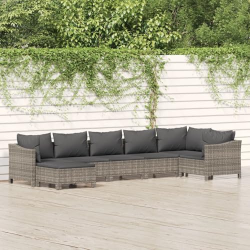 LVHUIDEH 7er Set Gartenmöbel, Garten-Lounge-Set mit Kissen, Sitzgruppe, Wetterfest Balkonmöbel für Garten Terrasse Balkon, Grau Poly Rattan von LVHUIDEH