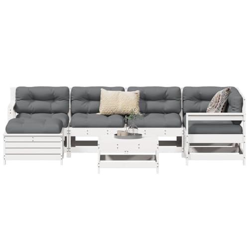 LVHUIDEH 7er Set Gartenmöbel, Garten-Sofagarnitur Weiß Massivholz Kiefer von LVHUIDEH