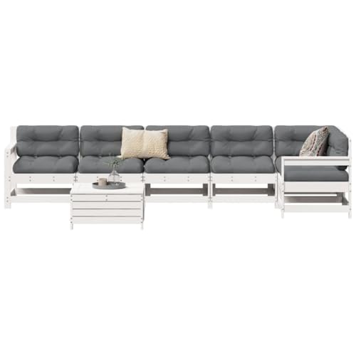 LVHUIDEH 7er Set Gartenmöbel, Garten-Sofagarnitur Weiß Massivholz Kiefer von LVHUIDEH