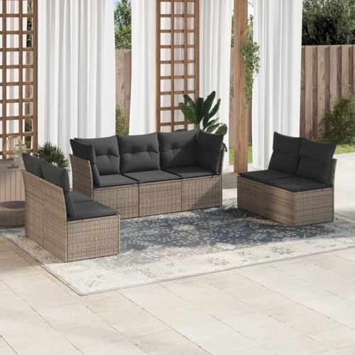 LVHUIDEH 7er Set Gartenmöbel, Garten-Sofagarnitur mit Kissen, Sitzgruppe, Wetterfest, Terassenmöbel für Garten Terrasse Balkon, Grau Poly Rattan von LVHUIDEH