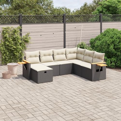 LVHUIDEH 7er Set Gartenmöbel, Garten-Sofagarnitur mit Kissen, Sitzgruppe, Wetterfest, Terassenmöbel für Garten Terrasse Balkon, Schwarz Poly Rattan von LVHUIDEH