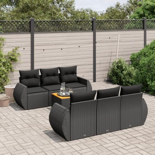 LVHUIDEH 7er Set Gartenmöbel, Garten-Sofagarnitur mit Kissen, Sitzgruppe, Wetterfest, Terassenmöbel für Garten Terrasse Balkon, Schwarz Poly Rattan von LVHUIDEH