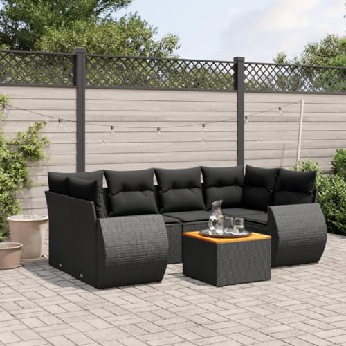 LVHUIDEH 7er Set Gartenmöbel, Garten-Sofagarnitur mit Kissen, Sitzgruppe, Wetterfest, Terassenmöbel für Garten Terrasse Balkon, Schwarz Poly Rattan von LVHUIDEH