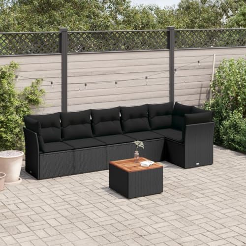 LVHUIDEH 7er Set Gartenmöbel, Garten-Sofagarnitur mit Kissen, Sitzgruppe, Wetterfest, Terassenmöbel für Garten Terrasse Balkon, Schwarz Poly Rattan von LVHUIDEH