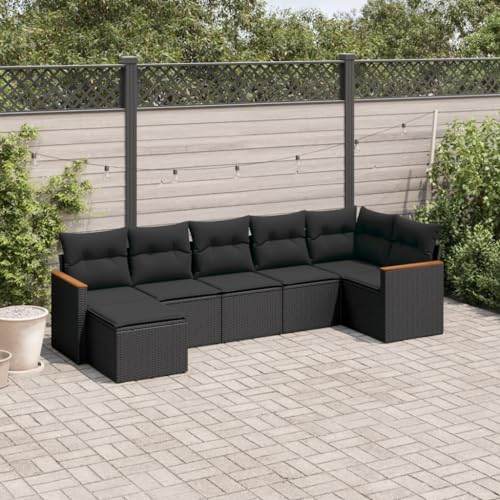 LVHUIDEH 7er Set Gartenmöbel, Garten-Sofagarnitur mit Kissen, Sitzgruppe, Wetterfest, Terassenmöbel für Garten Terrasse Balkon, Schwarz Poly Rattan von LVHUIDEH