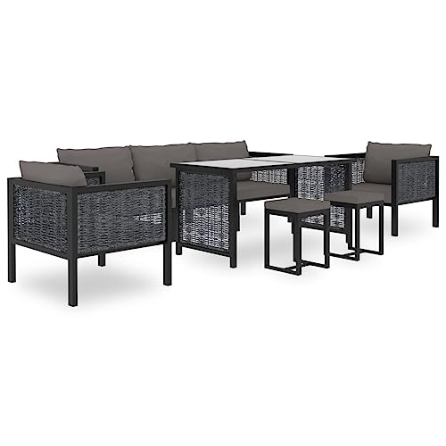 LVHUIDEH 8er Set Gartenmöbel, Garten-Lounge-Set mit Auflagen, Sitzgruppe, Wetterfest Balkonmöbel für Garten Terrasse Balkon, Poly Rattan Anthrazit von LVHUIDEH