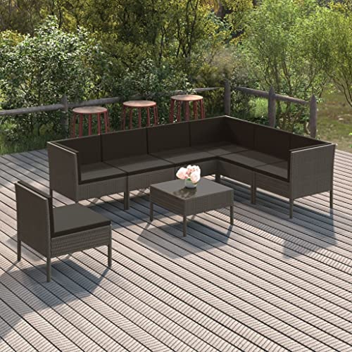 LVHUIDEH 8er Set Gartenmöbel, Garten-Lounge-Set mit Auflagen, Sitzgruppe, Wetterfest Balkonmöbel für Garten Terrasse Balkon, Poly Rattan Grau von LVHUIDEH