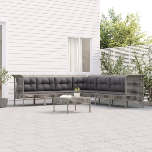 LVHUIDEH 8er Set Gartenmöbel, Garten-Lounge-Set mit Kissen, Sitzgruppe, Wetterfest Balkonmöbel für Garten Terrasse Balkon, Grau Poly Rattan von LVHUIDEH
