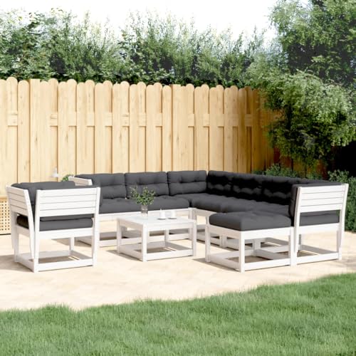 LVHUIDEH 8er Set Gartenmöbel, Garten-Lounge-Set mit Kissen, Sitzgruppe, Wetterfest Balkonmöbel für Garten Terrasse Balkon, Weiß Massivholz Kiefer von LVHUIDEH