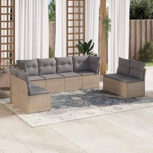 LVHUIDEH 8er Set Gartenmöbel, Garten-Sofagarnitur mit Kissen, Sitzgruppe, Wetterfest, Terassenmöbel für Garten Terrasse Balkon, Beige Poly Rattan LVHUIDEH 8er Set Gartenmöbel, Garten-Sofagarnitur mit Kissen, Sitzgruppe, Wetterfest, Terassenmöbel für Garten Terrasse Balkon, Beige Poly Rattan von LVHUIDEH