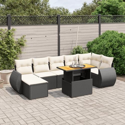 LVHUIDEH 8er Set Gartenmöbel, Garten-Sofagarnitur mit Kissen, Sitzgruppe, Wetterfest, Terassenmöbel für Garten Terrasse Balkon, Schwarz Poly Rattan von LVHUIDEH