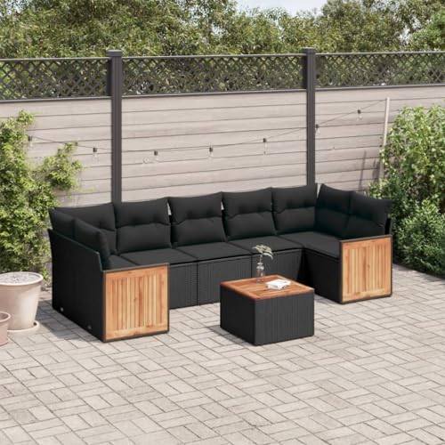 LVHUIDEH 8er Set Gartenmöbel, Garten-Sofagarnitur mit Kissen, Sitzgruppe, Wetterfest Terassenmöbel, Schwarz Poly Rattan von LVHUIDEH