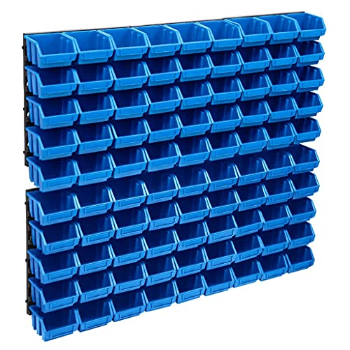 LVHUIDEH 96-TLG. Sichtlagerkasten-Set mit Wandplatten, Sortimentskoffer für Aufbewahrung Kleinteile, Sichtlagerboxen-Wandregal, Blau, 35 x 38.2 x 1.8 cm, Kunststoff von LVHUIDEH