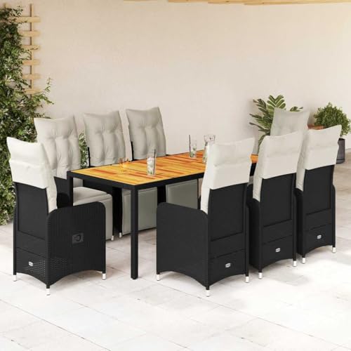 LVHUIDEH 9er Set Gartenmöbel, Garten-Bistro-Set mit Kissen, Sitzgruppe, Wetterfest, Terassenmöbel für Garten Terrasse Balkon, Schwarz Poly Rattan von LVHUIDEH