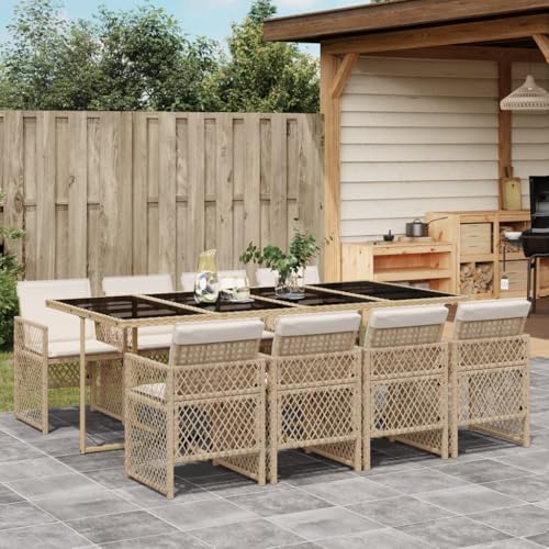 LVHUIDEH 9er Set Gartenmöbel, Garten-Essgruppe mit Kissen, Sitzgruppe, Wetterfest, Terassenmöbel für Garten Terrasse Balkon, Beige Poly Rattan LVHUIDEH 9er Set Gartenmöbel, Garten-Essgruppe mit Kissen, Sitzgruppe, Wetterfest, Terassenmöbel für Garten Terrasse Balkon, Beige Poly Rattan von LVHUIDEH