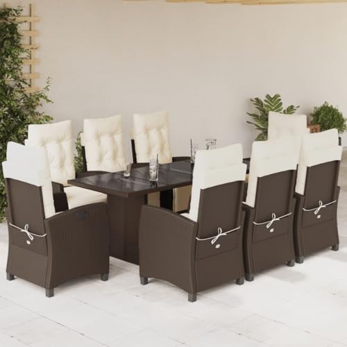 LVHUIDEH 9er Set Gartenmöbel, Garten-Essgruppe mit Kissen, Sitzgruppe, Wetterfest, Terassenmöbel für Garten Terrasse Balkon, Braun Poly Rattan von LVHUIDEH