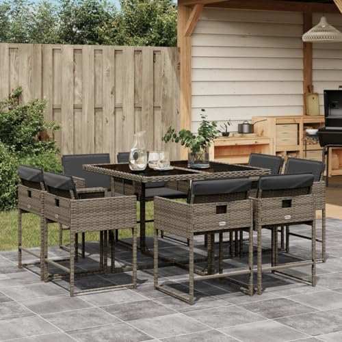 LVHUIDEH 9er Set Gartenmöbel, Garten-Essgruppe mit Kissen, Sitzgruppe, Wetterfest, Terassenmöbel für Garten Terrasse Balkon, Grau Poly Rattan LVHUIDEH 9er Set Gartenmöbel, Garten-Essgruppe mit Kissen, Sitzgruppe, Wetterfest, Terassenmöbel für Garten Terrasse Balkon, Grau Poly Rattan von LVHUIDEH