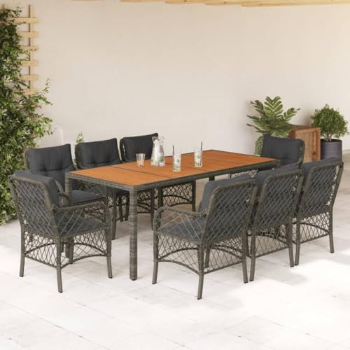LVHUIDEH 9er Set Gartenmöbel, Garten-Essgruppe mit Kissen, Sitzgruppe, Wetterfest, Terassenmöbel für Garten Terrasse Balkon, Grau Poly Rattan LVHUIDEH 9er Set Gartenmöbel, Garten-Essgruppe mit Kissen, Sitzgruppe, Wetterfest, Terassenmöbel für Garten Terrasse Balkon, Grau Poly Rattan von LVHUIDEH
