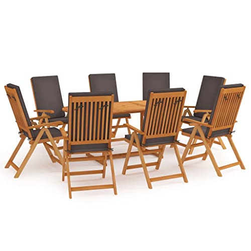LVHUIDEH 9er Set Gartenmöbel, Garten-Essgruppe mit Kissen, Sitzgruppe, Wetterfest, Terassenmöbel für Garten Terrasse Balkon, Massivholz Teak Grau von LVHUIDEH