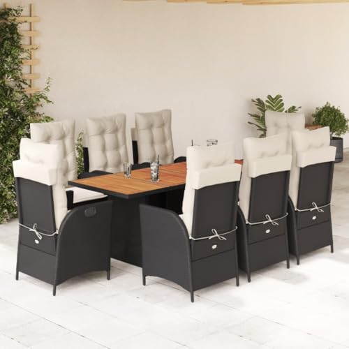 LVHUIDEH 9er Set Gartenmöbel, Garten-Essgruppe mit Kissen, Sitzgruppe, Wetterfest, Terassenmöbel für Garten Terrasse Balkon, Schwarz Poly Rattan von LVHUIDEH