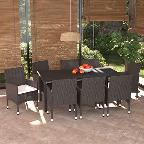 LVHUIDEH 9er Set Gartenmöbel, Garten-Essgruppe mit Kissen Poly Rattan Braun von LVHUIDEH