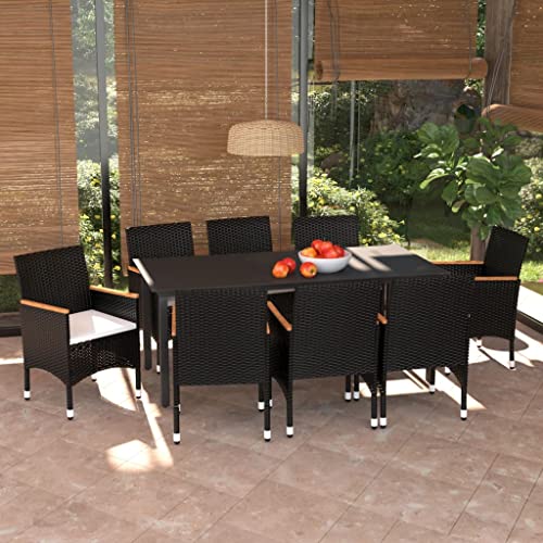 LVHUIDEH 9er Set Gartenmöbel, Garten-Essgruppe mit Kissen Poly Rattan Schwarz von LVHUIDEH