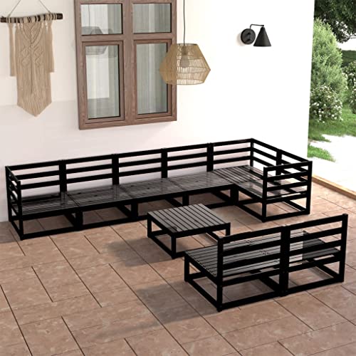 LVHUIDEH 9er Set Gartenmöbel, Garten-Lounge-Set, Sitzgruppe, Wetterfest, Terassenmöbel für Garten Terrasse Balkon Schwarz Massivholz Kiefer von LVHUIDEH