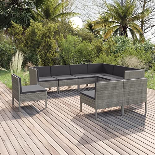 LVHUIDEH 9er Set Gartenmöbel, Garten-Lounge-Set mit Auflagen, Sitzgruppe, Wetterfest Balkonmöbel für Garten Terrasse Balkon, Poly Rattan Grau von LVHUIDEH