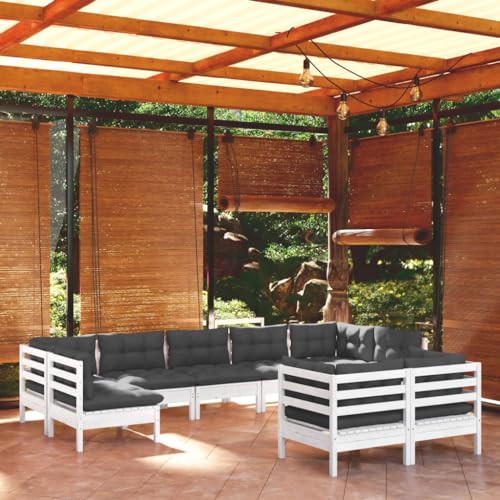 LVHUIDEH 9er Set Gartenmöbel, Garten-Lounge-Set mit Kissen, Sitzgruppe, Wetterfest Balkonmöbel für Garten Terrasse Balkon, Weiß Kiefer Massivholz von LVHUIDEH