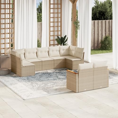 LVHUIDEH 9er Set Gartenmöbel, Garten-Sofagarnitur mit Kissen, Sitzgruppe, Wetterfest, Terassenmöbel für Garten Terrasse Balkon, Beige Poly Rattan LVHUIDEH 9er Set Gartenmöbel, Garten-Sofagarnitur mit Kissen, Sitzgruppe, Wetterfest, Terassenmöbel für Garten Terrasse Balkon, Beige Poly Rattan von LVHUIDEH