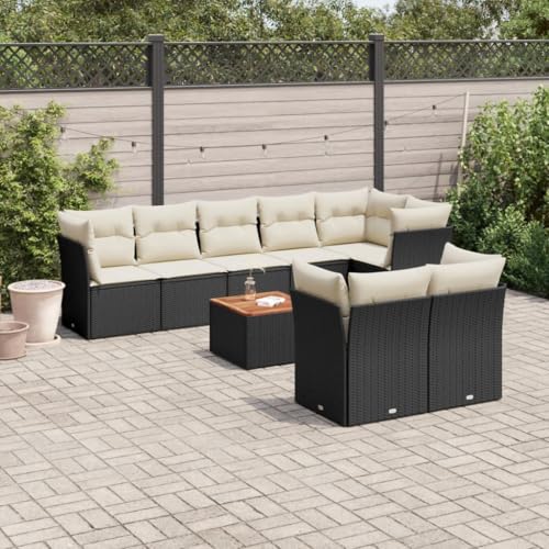 LVHUIDEH 9er Set Gartenmöbel, Garten-Sofagarnitur mit Kissen, Sitzgruppe, Wetterfest, Terassenmöbel für Garten Terrasse Balkon, Schwarz Poly Rattan von LVHUIDEH