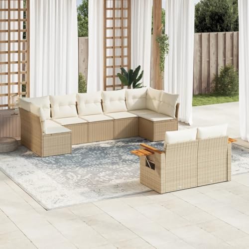 LVHUIDEH 9er Set Gartenmöbel, Garten-Sofagarnitur mit Kissen, Sitzgruppe, Wetterfest Terassenmöbel, Beige Poly Rattan von LVHUIDEH