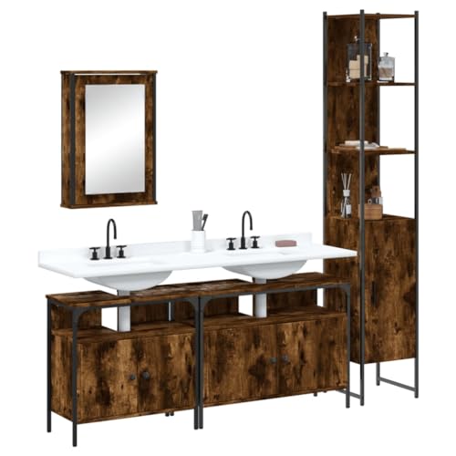 LVHUIDEH Badmöbel-Set(2 x Waschbeckenunterschrank + Hochschrank + Spiegelschrank Kombination), 4er Set, 80 x 30 x 60 cm, Holzwerkstoff + Pulverbeschichteter Stahl + Glas von LVHUIDEH