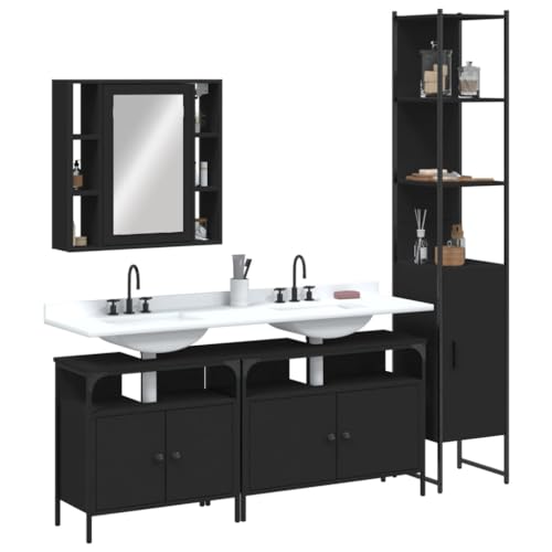 LVHUIDEH Badmöbel-Set(2 x Waschbeckenunterschrank + Hochschrank + Spiegelschrank Kombination), 4er Set, 80 x 30 x 60 cm, Holzwerkstoff + Pulverbeschichteter Stahl + Glas von LVHUIDEH