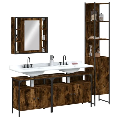 LVHUIDEH Badmöbel-Set(2 x Waschbeckenunterschrank + Hochschrank + Spiegelschrank Kombination), 4er Set, 80 x 30 x 60 cm, Holzwerkstoff + Pulverbeschichteter Stahl + Glas von LVHUIDEH