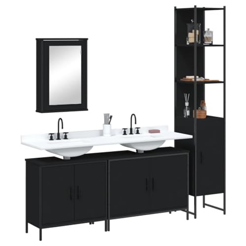 LVHUIDEH Badmöbel-Set(2 x Waschbeckenunterschrank + Hochschrank + Spiegelschrank Kombination), 4er Set, 80 x 30 x 60 cm, Holzwerkstoff + Pulverbeschichteter Stahl + Glas von LVHUIDEH