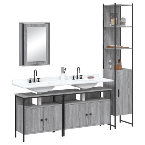LVHUIDEH Badmöbel-Set(2 x Waschbeckenunterschrank + Hochschrank + Spiegelschrank Kombination), 4er Set, 80 x 30 x 60 cm, Holzwerkstoff + Pulverbeschichteter Stahl + Glas von LVHUIDEH