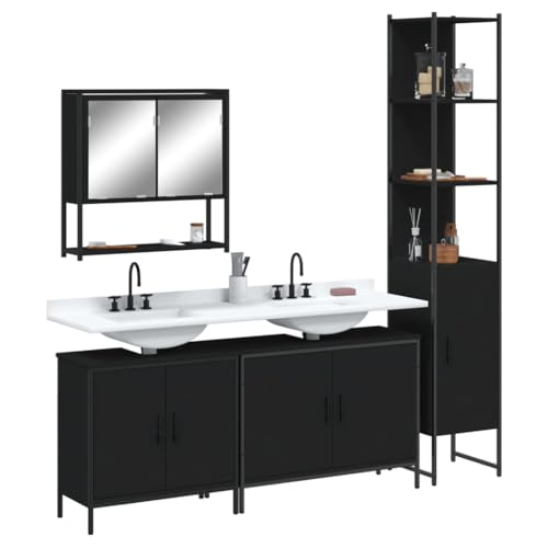 LVHUIDEH Badmöbel-Set(2 x Waschbeckenunterschrank + Hochschrank + Spiegelschrank Kombination), Moderner Stil, 4er Set, 80 x 30 x 60 cm, Holzwerkstoff + Pulverbeschichteter Stahl + Glas von LVHUIDEH