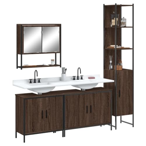 LVHUIDEH Badmöbel-Set(2 x Waschbeckenunterschrank + Hochschrank + Spiegelschrank Kombination), Moderner Stil, 4er Set, 80 x 30 x 60 cm, Holzwerkstoff + Pulverbeschichteter Stahl + Glas von LVHUIDEH