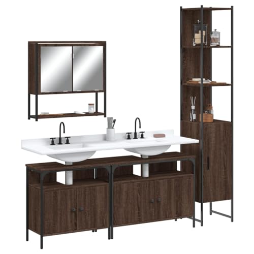 LVHUIDEH Badmöbel-Set(2 x Waschbeckenunterschrank + Hochschrank + Spiegelschrank Kombination), Moderner Stil, 4er Set, 80 x 30 x 60 cm, Holzwerkstoff + Pulverbeschichteter Stahl + Glas von LVHUIDEH