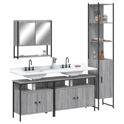 LVHUIDEH Badmöbel-Set(2 x Waschbeckenunterschrank + Hochschrank + Spiegelschrank Kombination), Moderner Stil, 4er Set, 80 x 30 x 60 cm, Holzwerkstoff + Pulverbeschichteter Stahl + Glas von LVHUIDEH