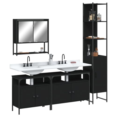 LVHUIDEH Badmöbel-Set(2 x Waschbeckenunterschrank + Hochschrank + Spiegelschrank Kombination), Moderner Stil, 4er Set, 80 x 30 x 60 cm, Holzwerkstoff + Pulverbeschichteter Stahl + Glas von LVHUIDEH