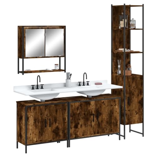 LVHUIDEH Badmöbel-Set(2 x Waschbeckenunterschrank + Hochschrank + Spiegelschrank Kombination), Moderner Stil, 4er Set, 80 x 30 x 60 cm, Holzwerkstoff + Pulverbeschichteter Stahl + Glas von LVHUIDEH