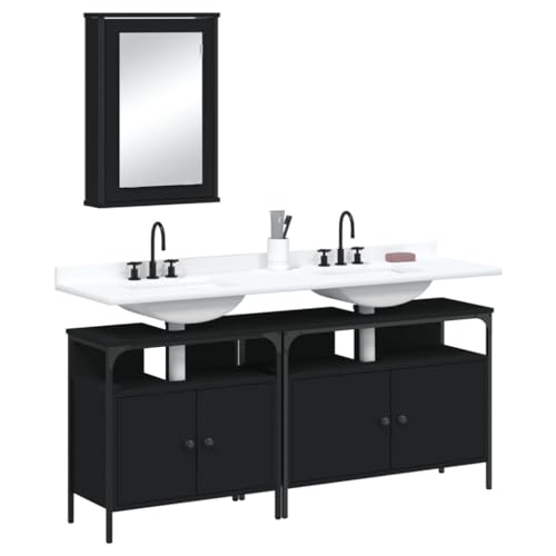 LVHUIDEH Badmöbel-Set(2 x Waschbeckenunterschrank + Spiegelschrank Kombination), 3er Set, 80 x 30 x 60 cm, Holzwerkstoff + Pulverbeschichteter Stahl + Glas von LVHUIDEH