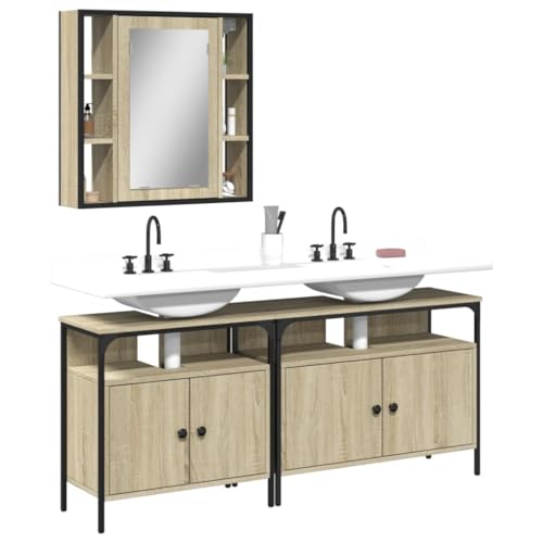 LVHUIDEH Badmöbel-Set(2 x Waschbeckenunterschrank + Spiegelschrank Kombination), 3er Set, 80 x 30 x 60 cm, Holzwerkstoff + Pulverbeschichteter Stahl + Glas von LVHUIDEH